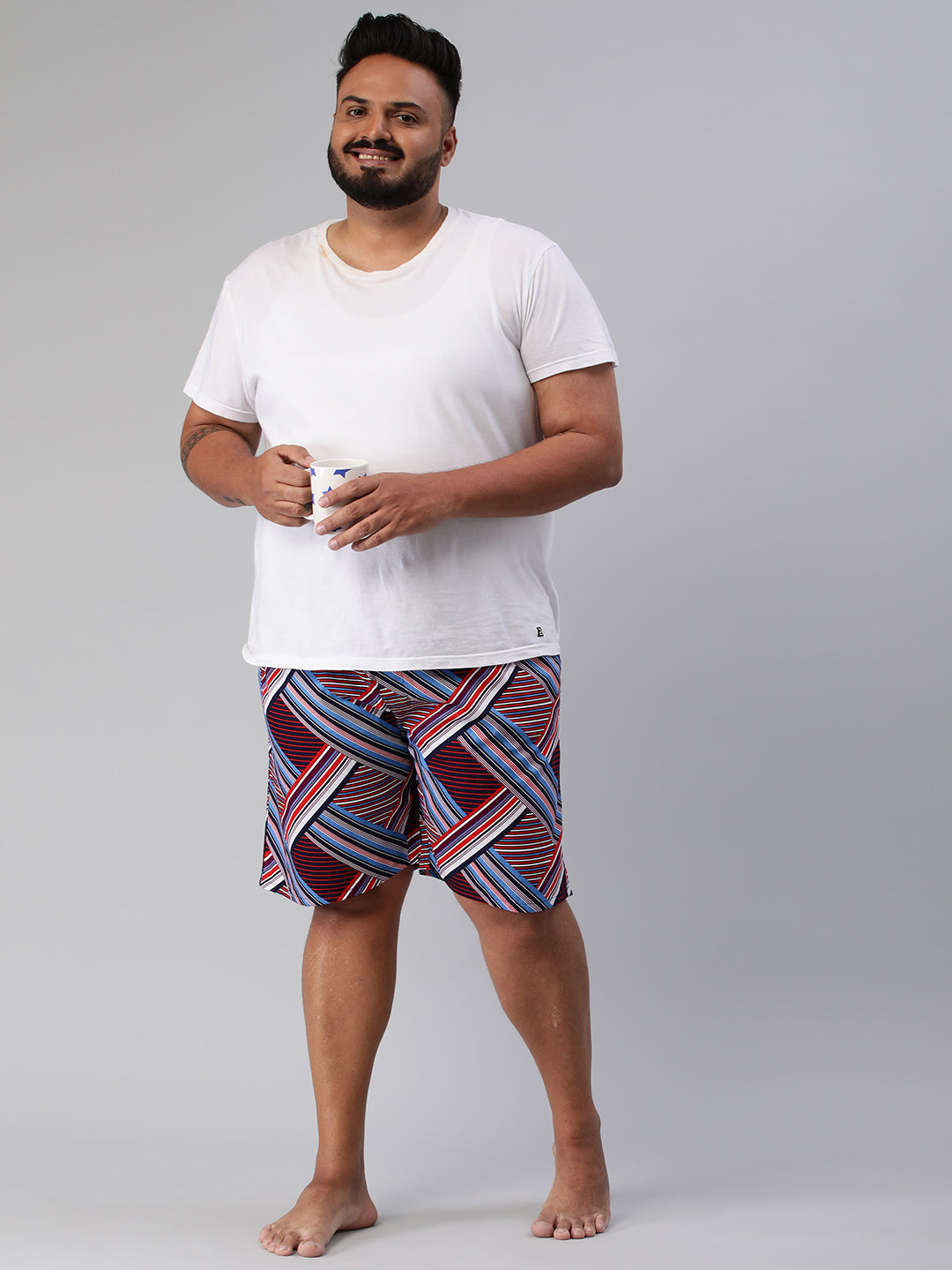 Men's Multicolor, 100% Cotton, Printeded, Regular Fit, Inner Elastic, Mid-Rise, Plus Size Boxers