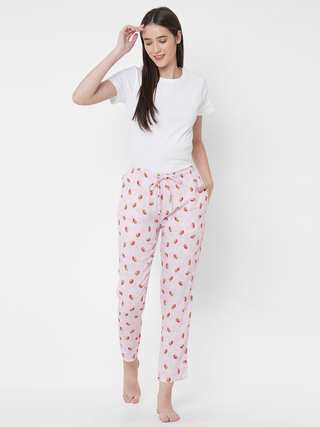 Women's Printed, Pink, Viscose, Regular Fit, Elasticated, Waistband, Pyjama  With Side Pockets