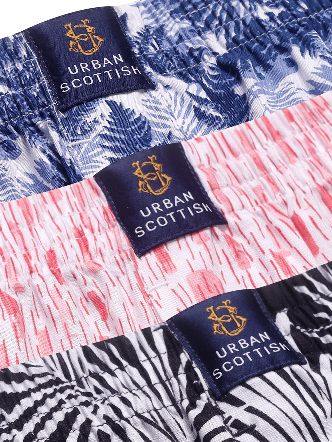 Men's Multicolor, 100% Cotton, printed, Regular Fit,  Inner Elastic, Mid-Rise, Boxers- Pack of 3