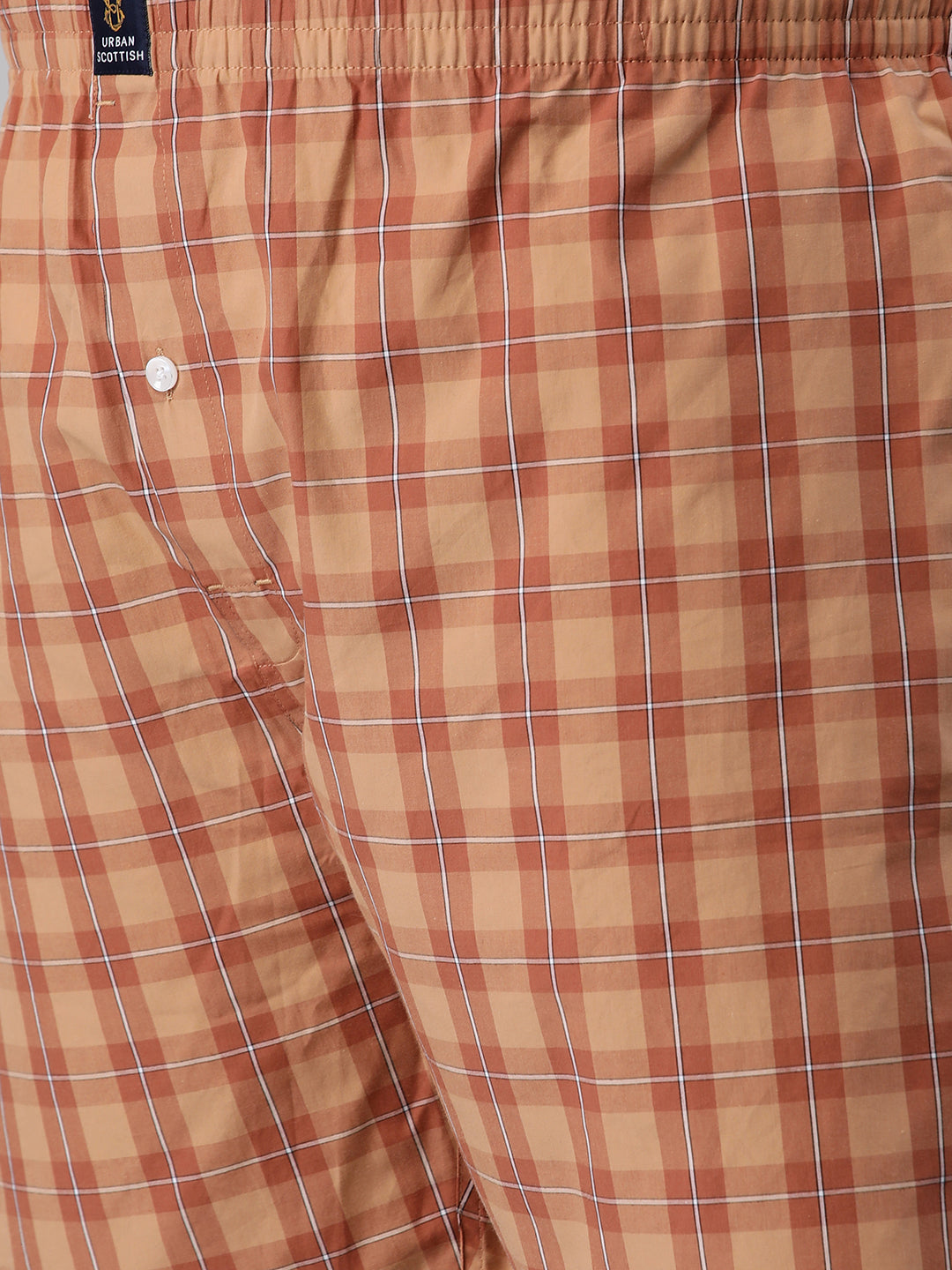 Men's Orange, 100% Cotton, Checkered, Regular Fit, Inner Elastic, Mid-Rise, Plus Size Boxers