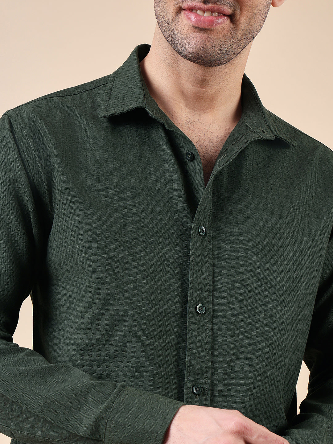 Men Regular Fit Jacquard-Weave Cotton Shirt