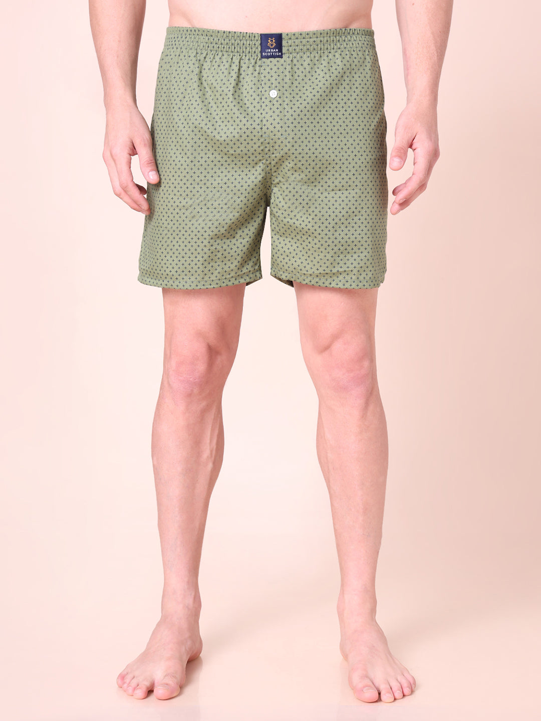 Green Men's Cotton Printed Boxer