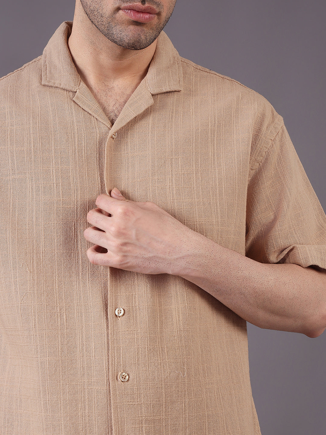 Men Solid Textured Cotton Dobby Relaxed Fit Shirt