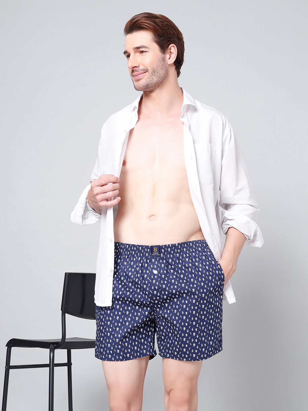 Men’s 100% Cotton Printed Boxers Shorts With Side Pockets (Pack of 2)