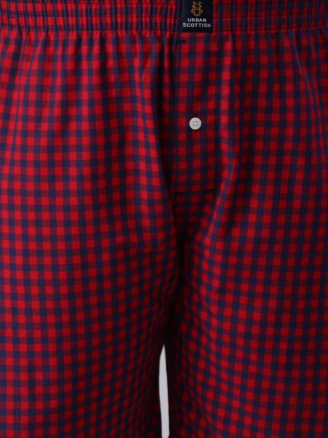 Men's Red, 100% Cotton, Checkered, Regular Fit, Inner Elastic, Mid-Rise, Plus Size Boxers