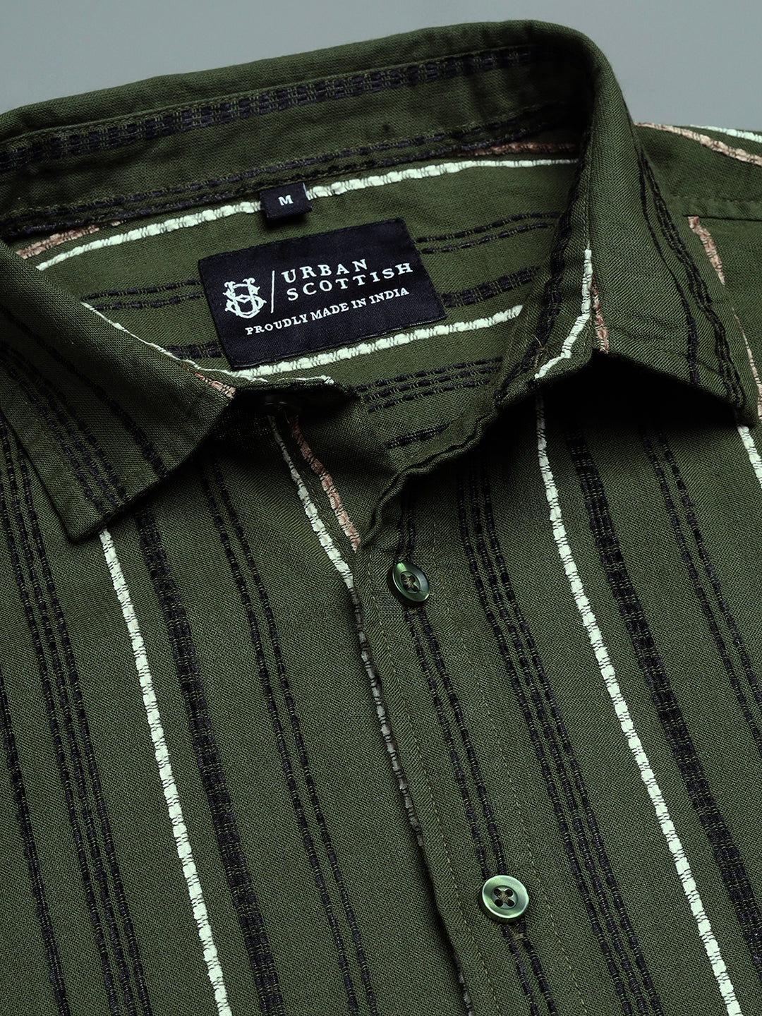 Men Textured Stripe Regular Fit Cotton Shirt