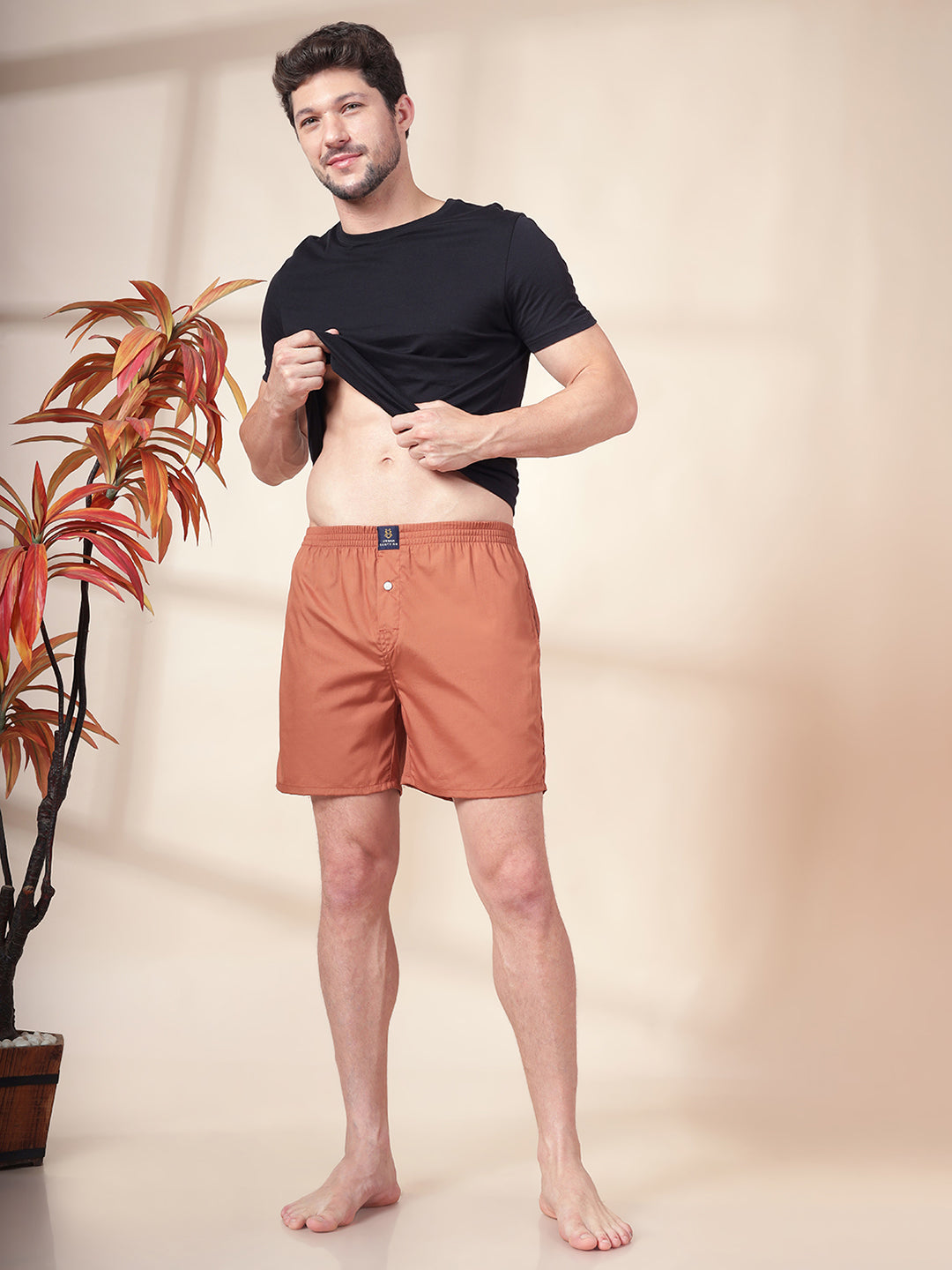 Men’s 100% Cotton Solid Boxers Shorts With Side Pockets (Pack of 2)