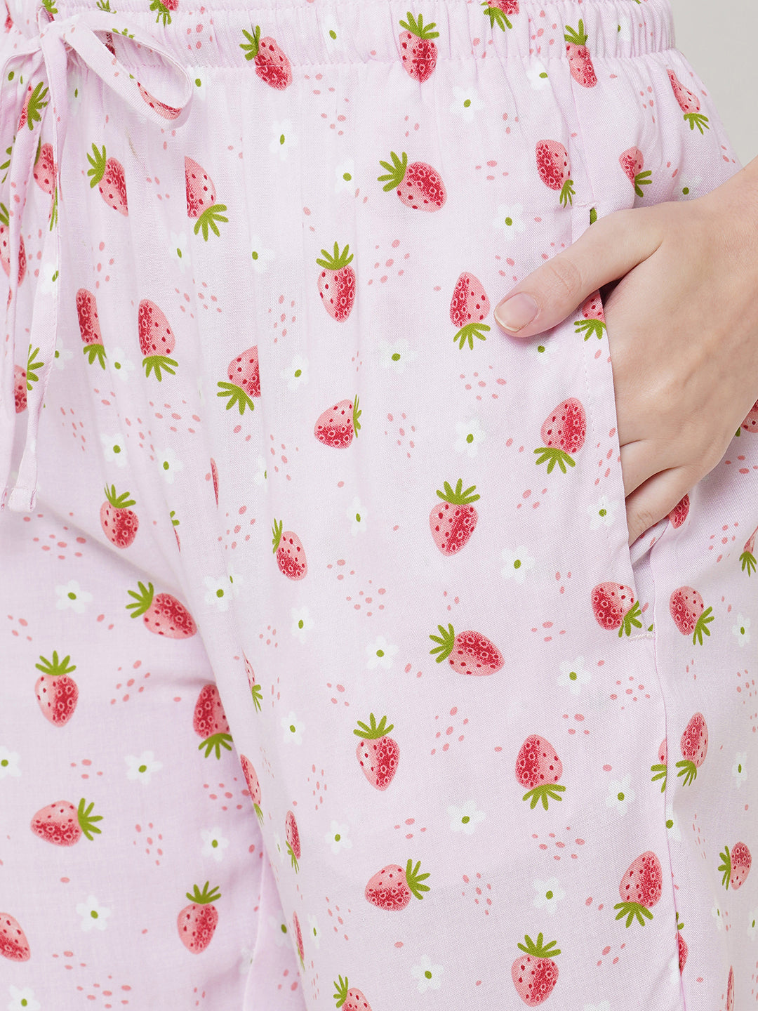 Women's Printed, Pink, Viscose, Regular Fit, Elasticated, Waistband, Pyjama  With Side Pockets