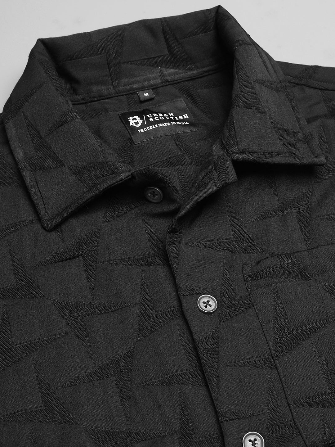 Men Solid Textured Jacquard Weave Oversized Cotton Shacket