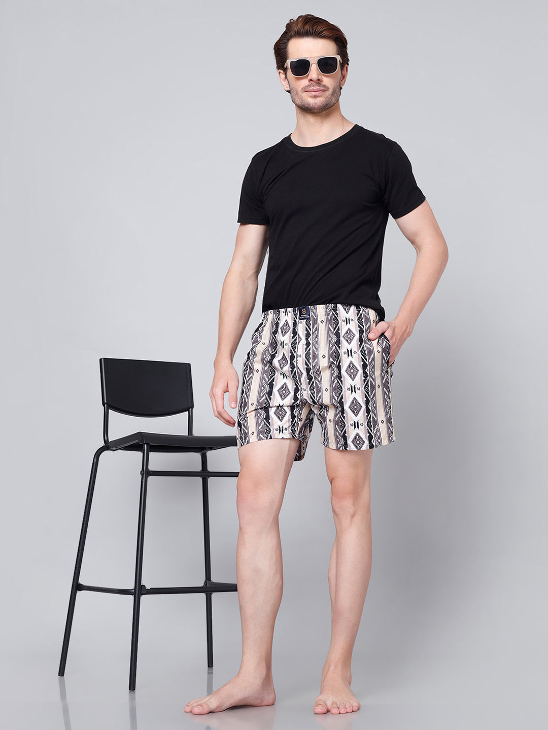 Men’s 100% Cotton Printed Boxers Shorts With Side Pockets (Pack of 2)