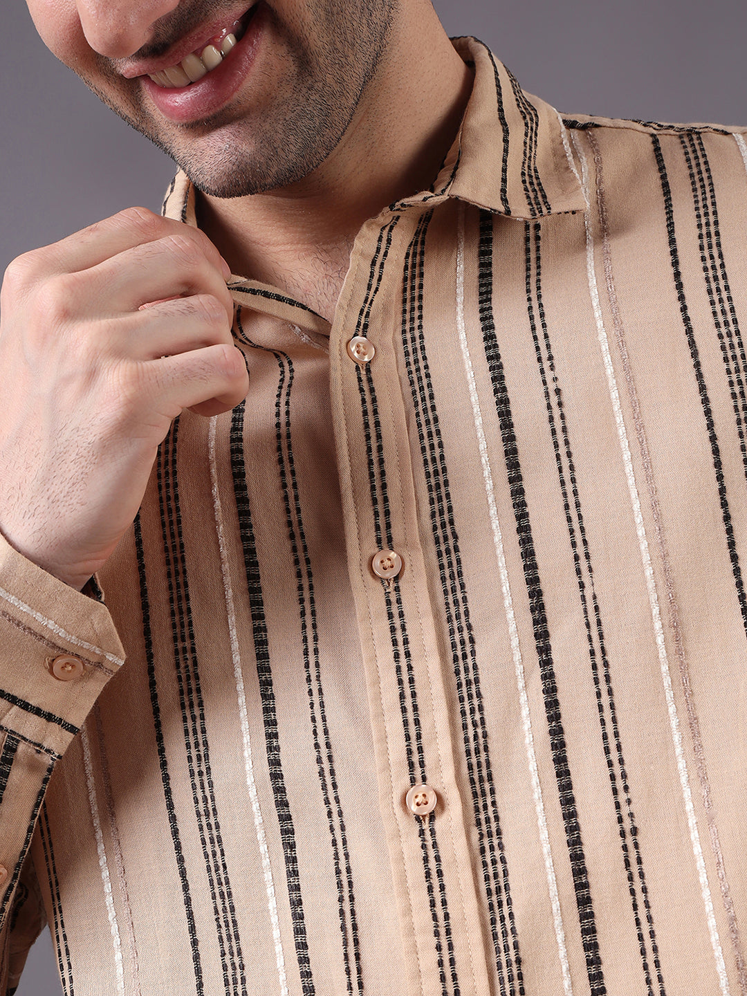Men Textured Stripe Regular Fit Cotton Shirt