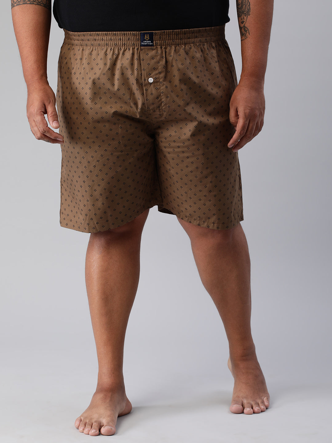 Men's Brown, 100% Cotton, Printeded, Regular Fit, Inner Elastic, Mid-Rise, Plus Size Boxers