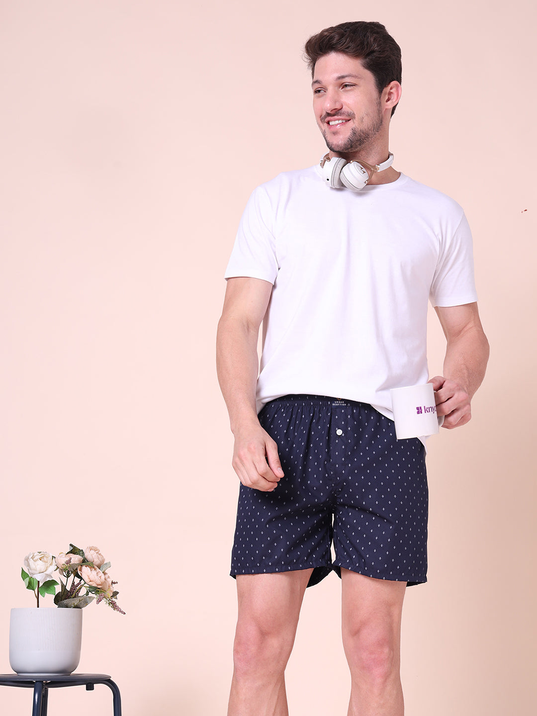 Navy Blue Men's Cotton Printed Boxer