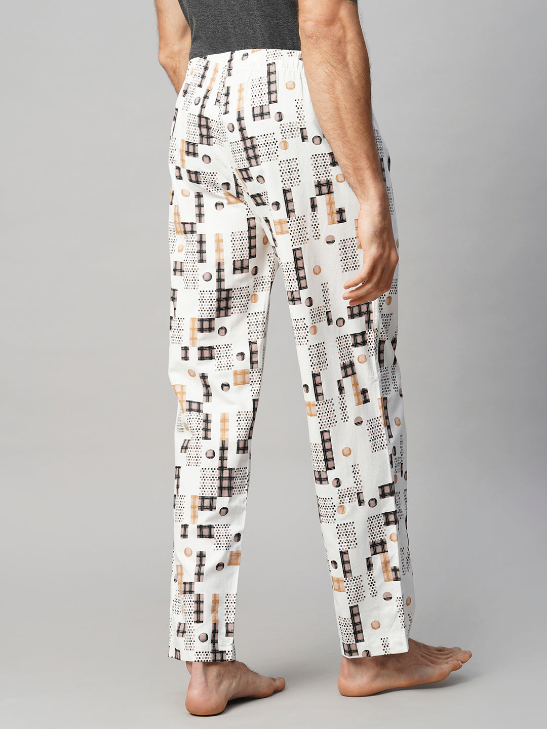 Men's Printed, White, Cotton, Regular Fit, Elasticated, Waistband, Pyjama  With Side Pockets