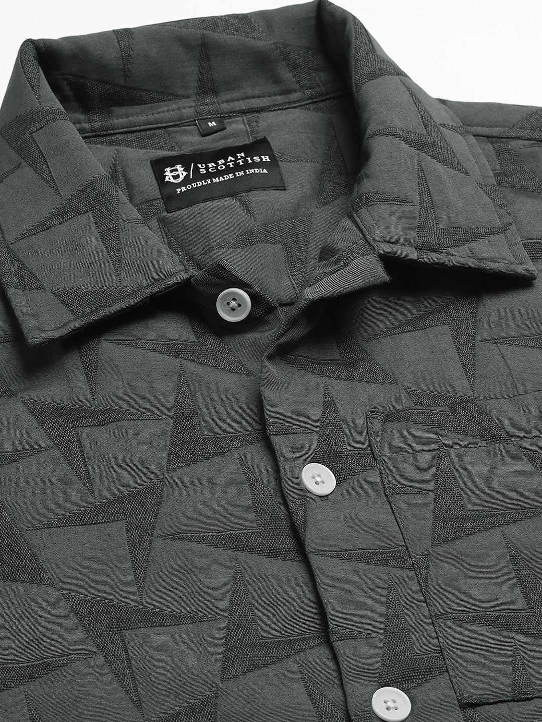 Men Solid Textured Jacquard Weave Oversized Cotton Shacket