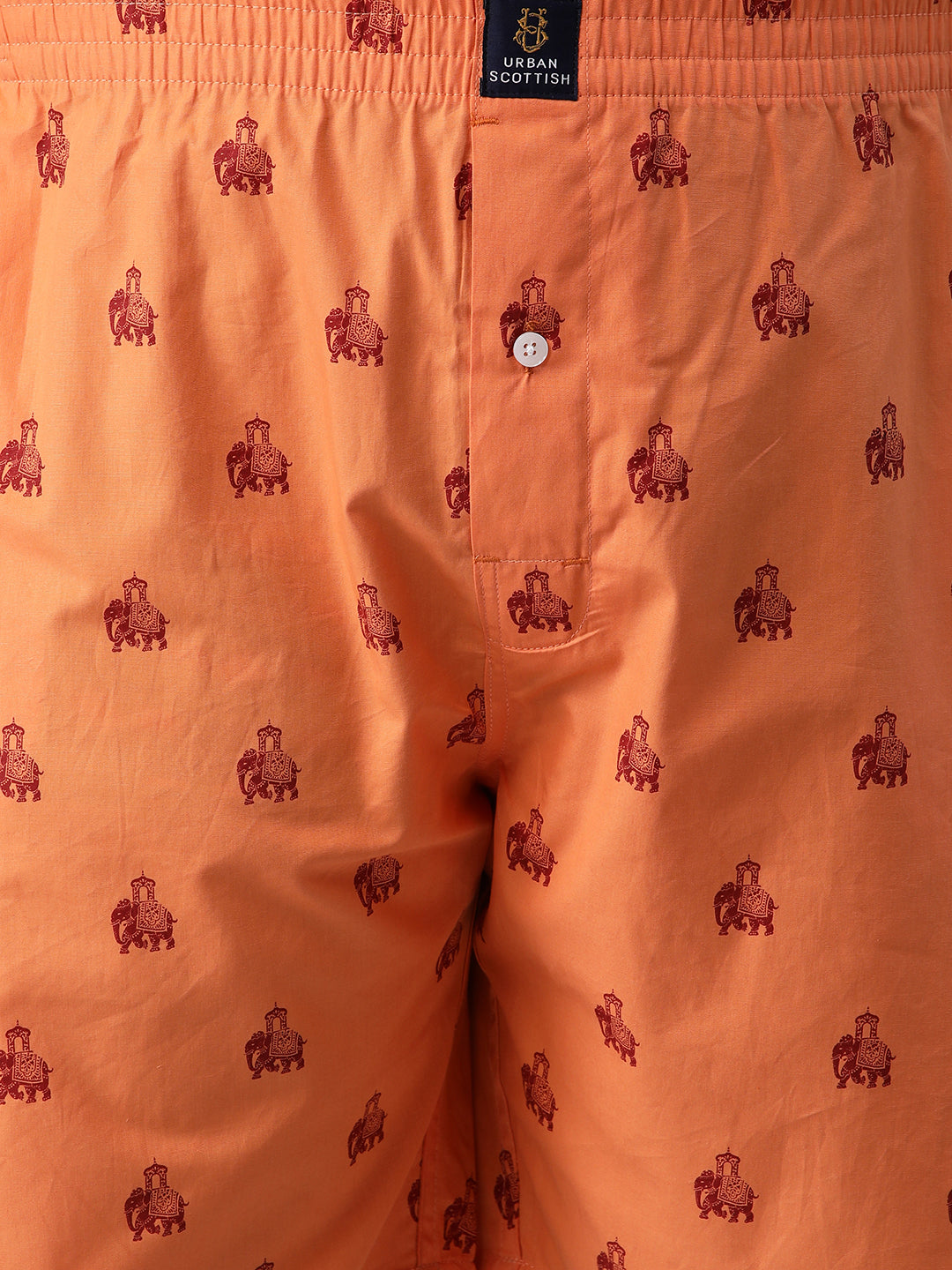 Men's Orange, 100% Cotton, Printeded, Regular Fit, Inner Elastic, Mid-Rise, Plus Size Boxers