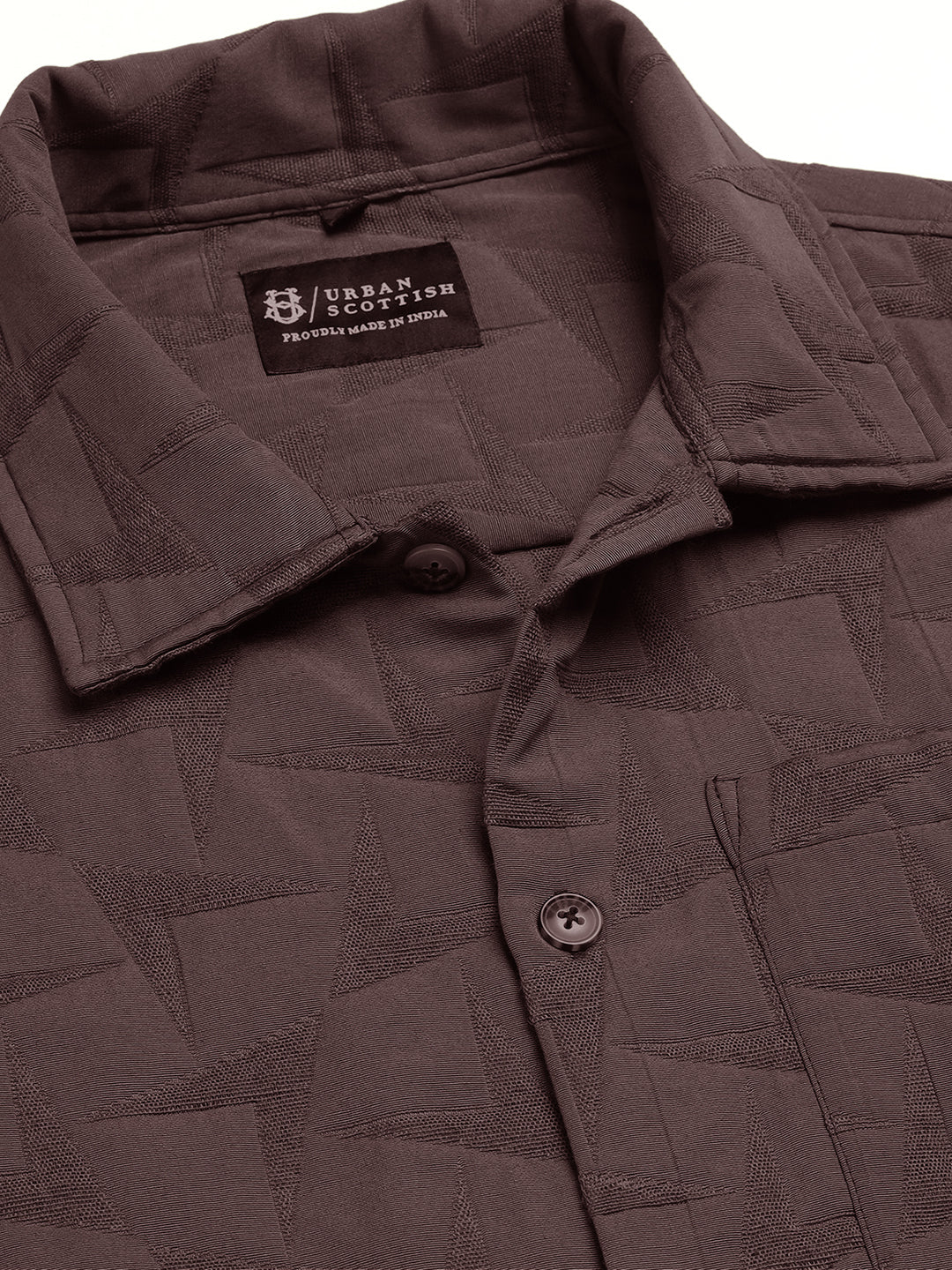 Men Solid Textured Jacquard Weave Oversized Cotton Shacket