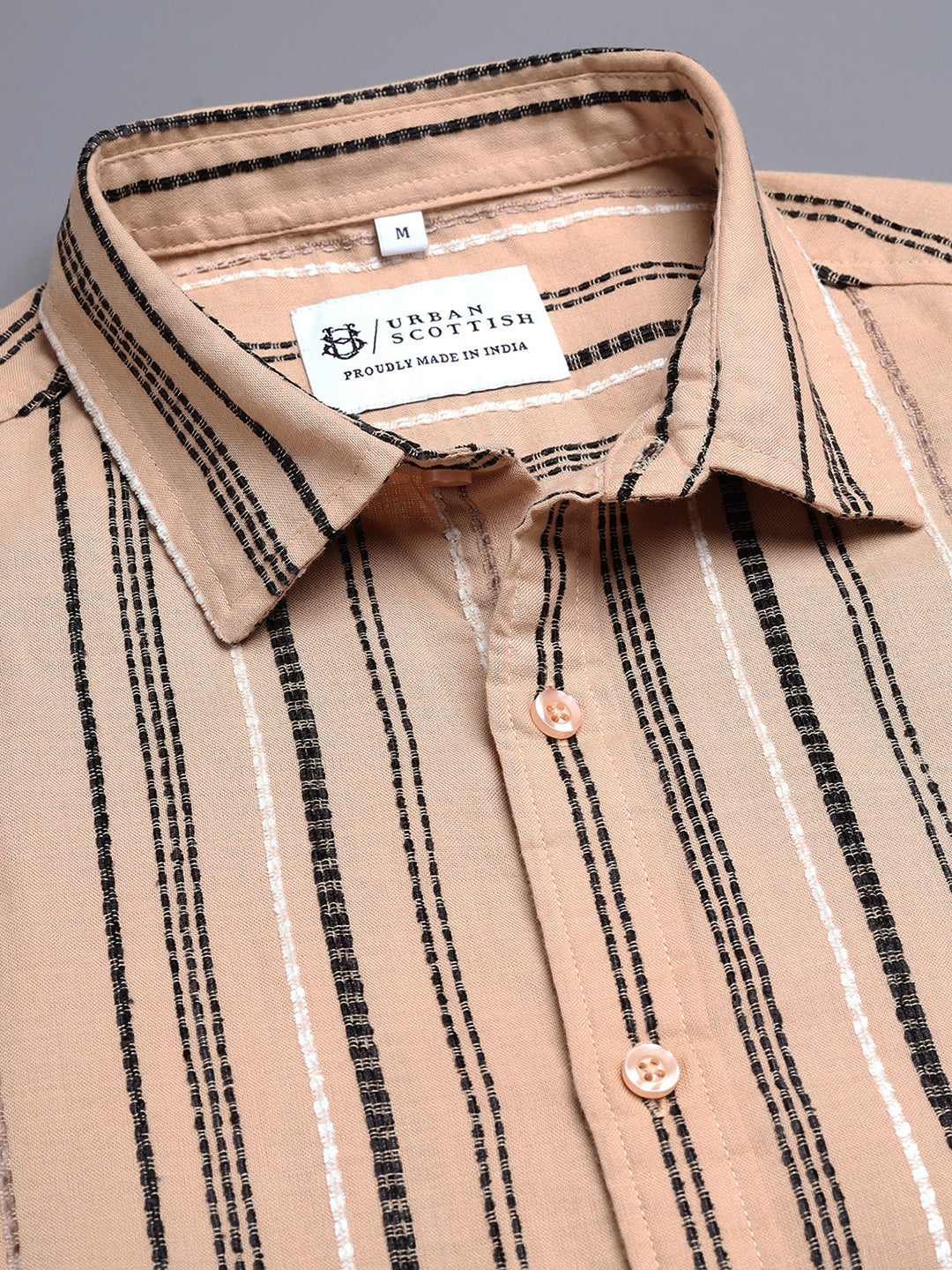 Men Textured Stripe Regular Fit Cotton Shirt