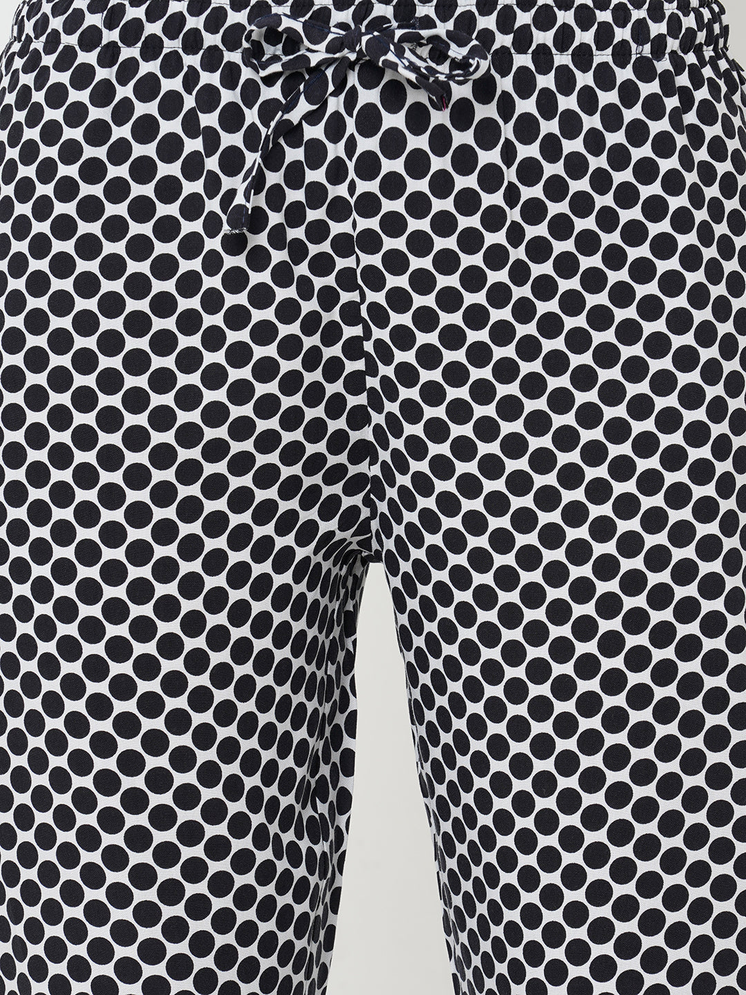 Women's Polka Print, Black, Viscose, Regular Fit, Elasticated, Waistband, Pyjama  With Side Pockets