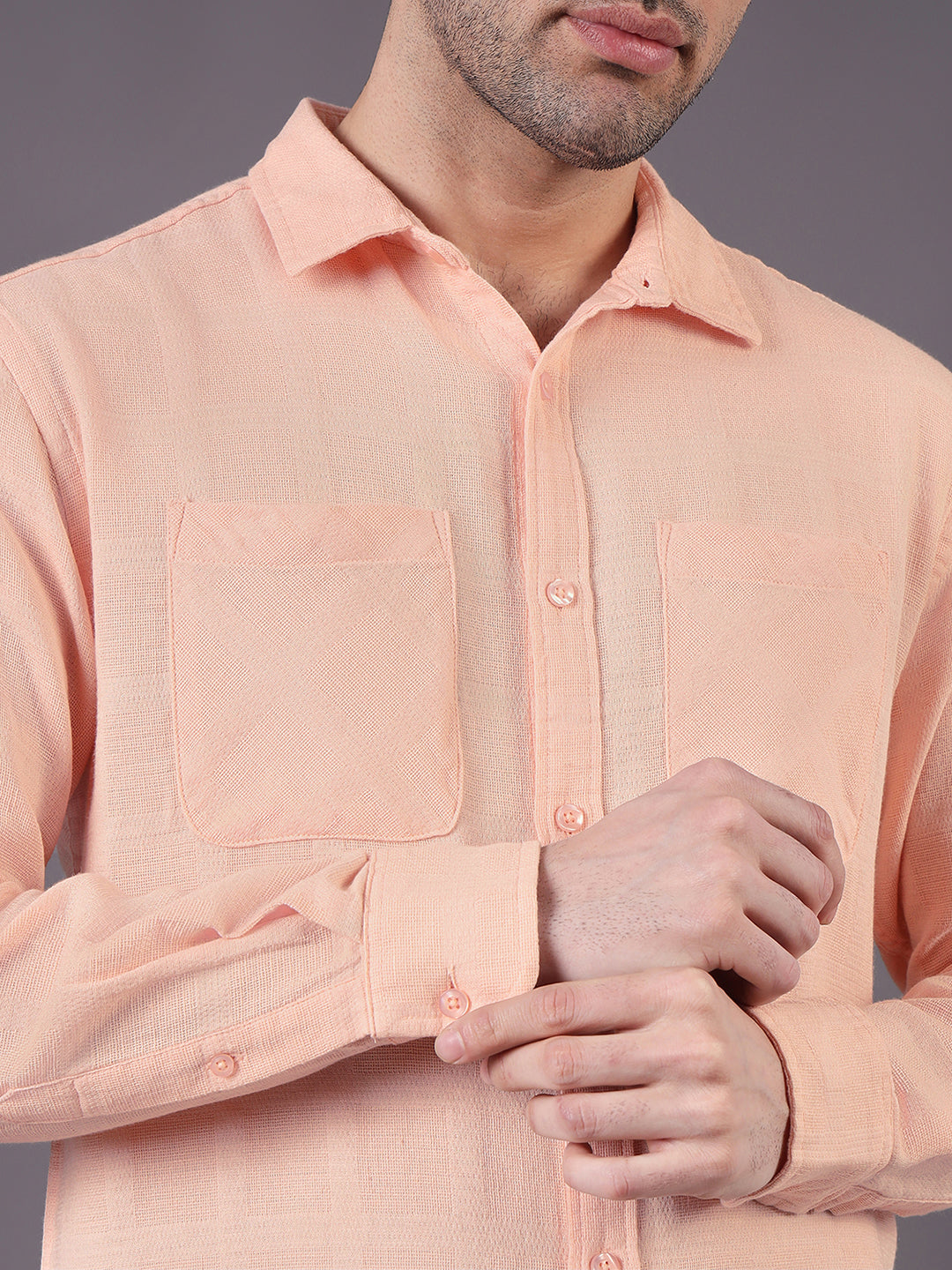 Men Solid Textured Cotton Dobby Shirt