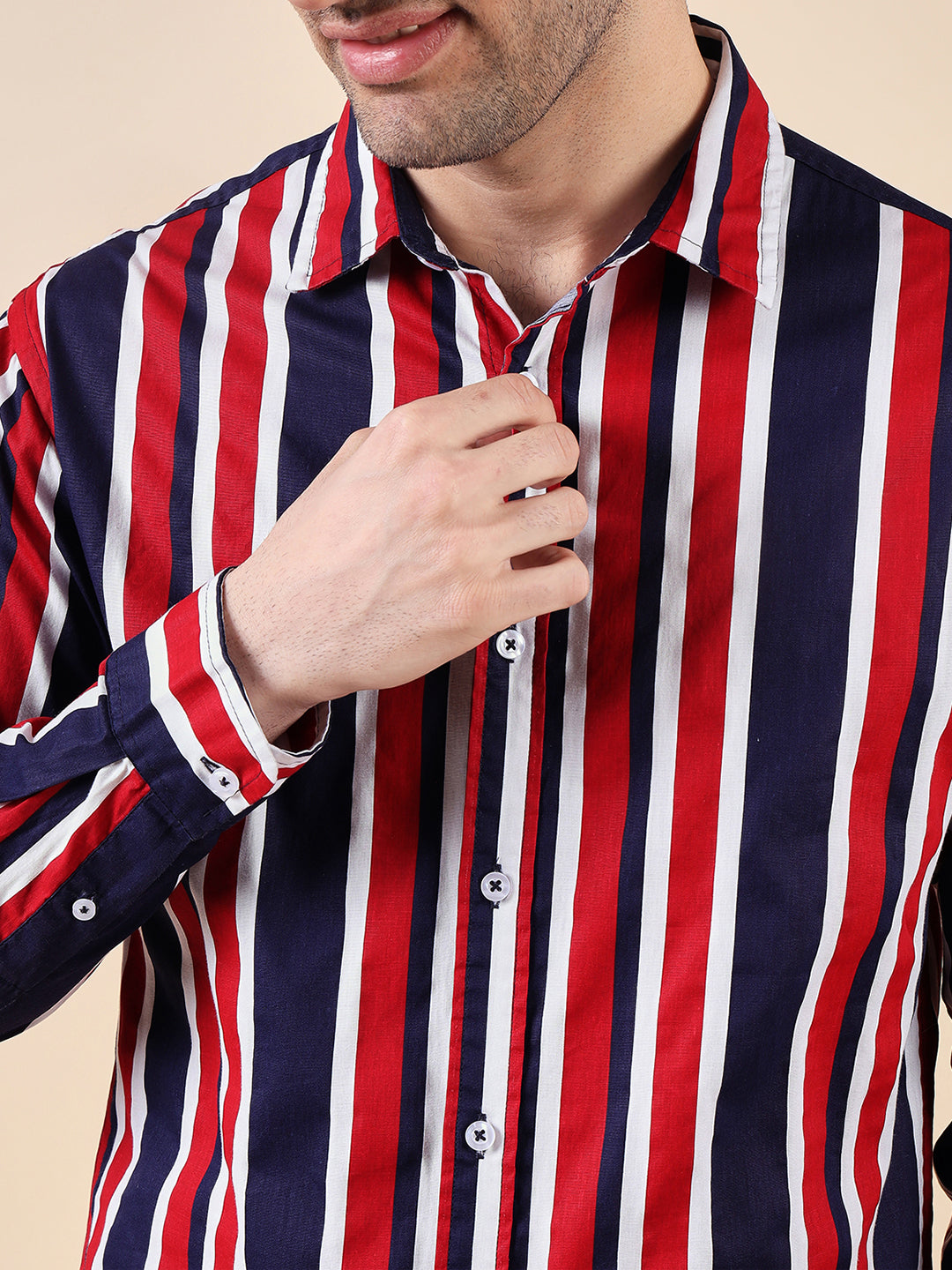 Men Cotton Print Regular Fit Stripe Shirt