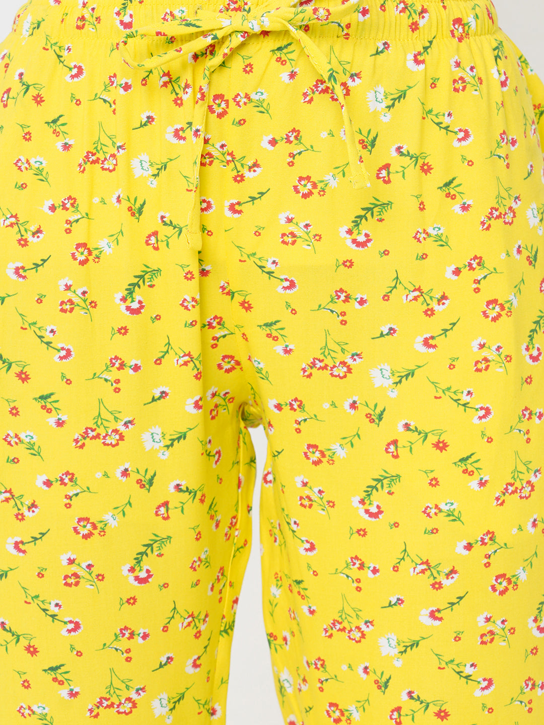 Women's Floral Print, Yellow, Viscose, Regular Fit, Elasticated, Waistband, Pyjama  With Side Pockets