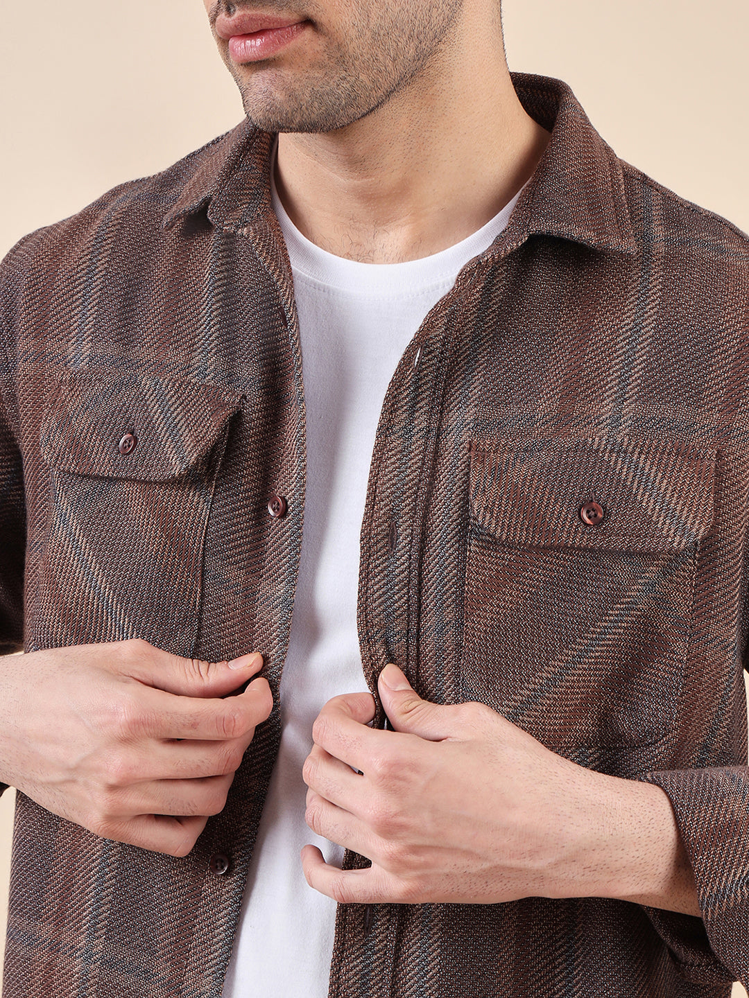 Men Plaid Flannel 3ply Cotton Casual Shacket