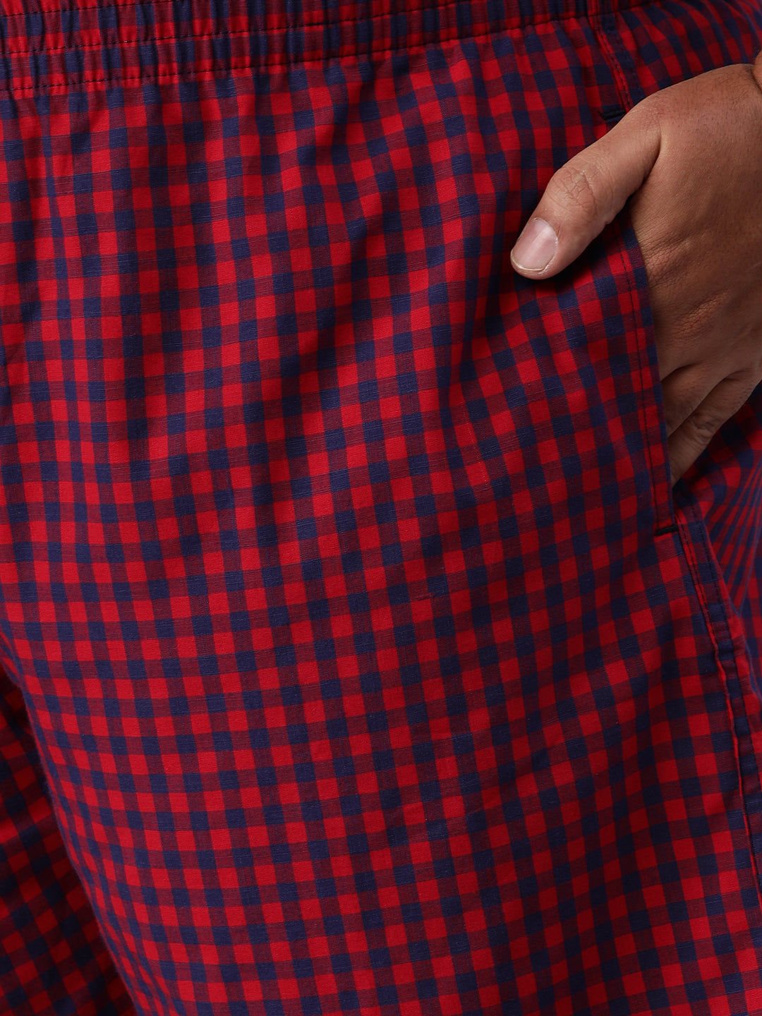 Men's Red, 100% Cotton, Checkered, Regular Fit, Inner Elastic, Mid-Rise, Plus Size Boxers