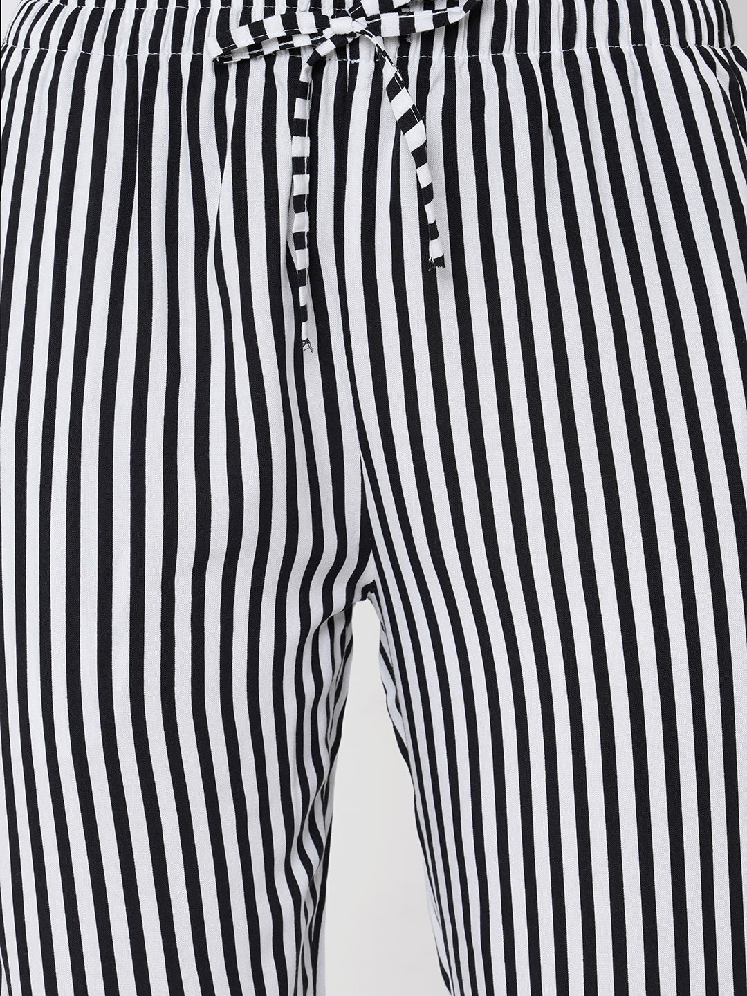 Women's Striped, Black, Viscose, Regular Fit, Elasticated, Waistband, Pyjama  With Side Pockets