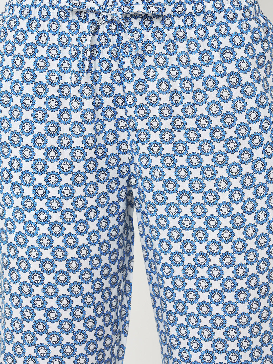 Women's Floral Print, Blue, Viscose, Regular Fit, Elasticated, Waistband, Pyjama  With Side Pockets