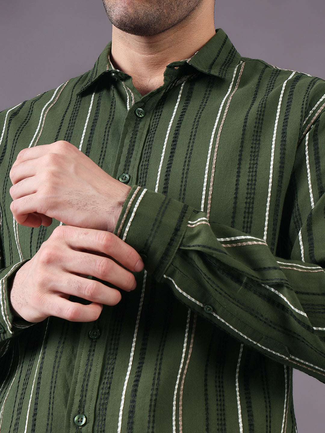 Men Textured Stripe Regular Fit Cotton Shirt