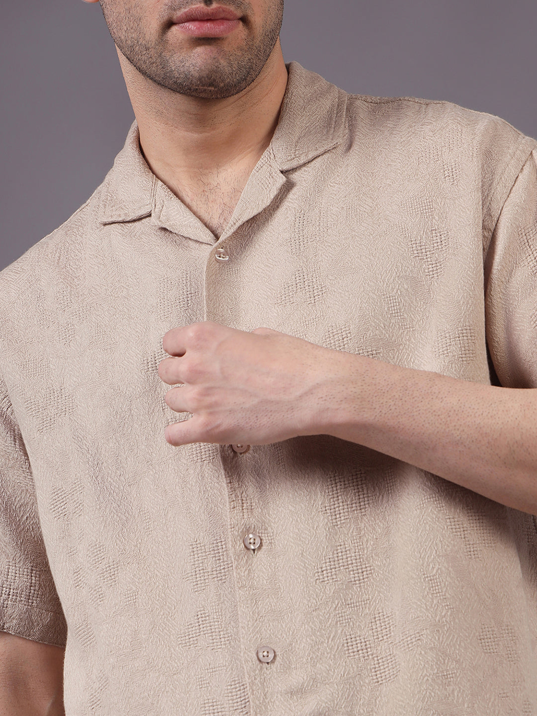 Men Relaxed Fit Cotton Jacquard Textured Resort Shirt