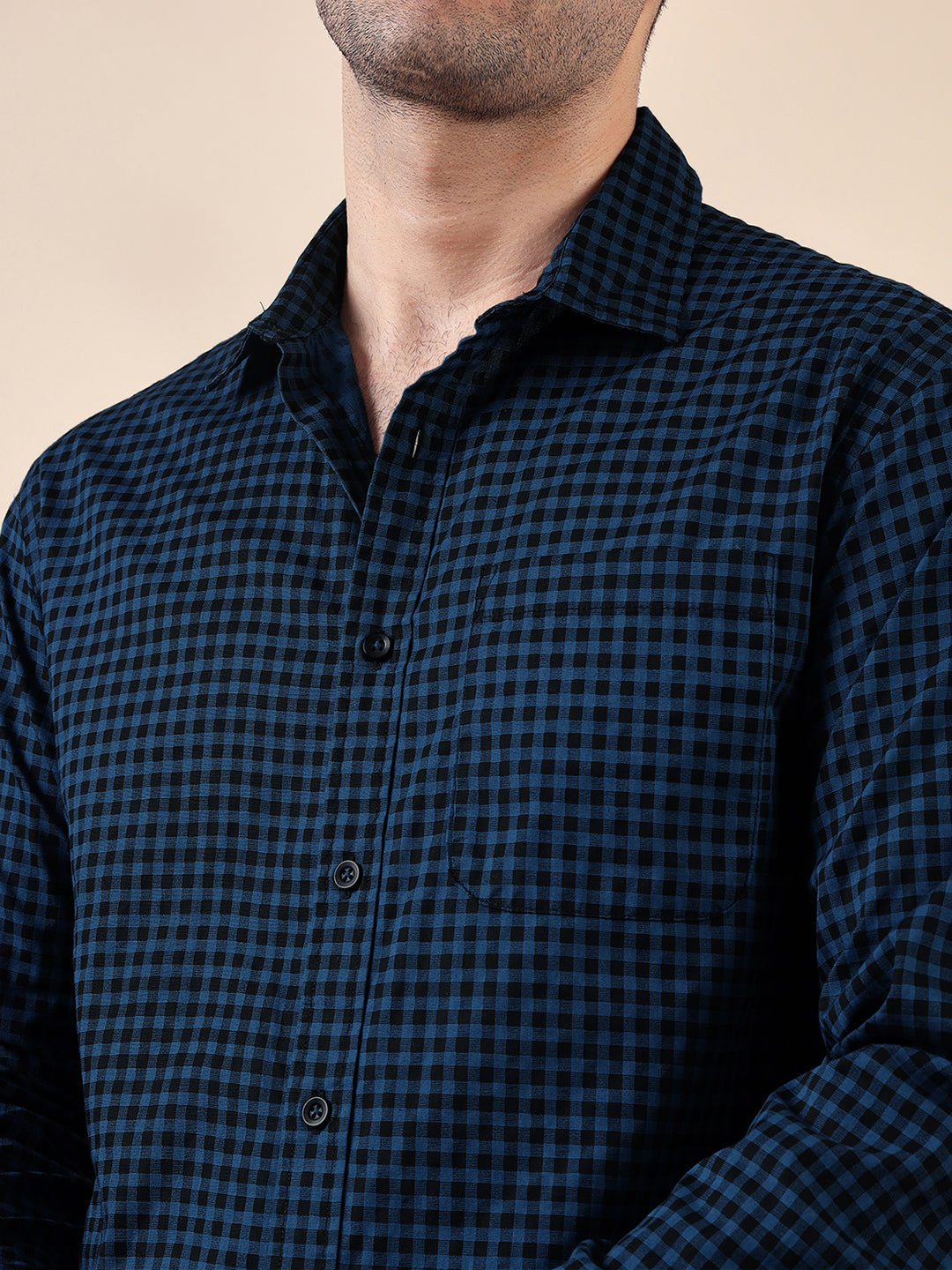 Men Cotton Print Regular Fit Check Shirt