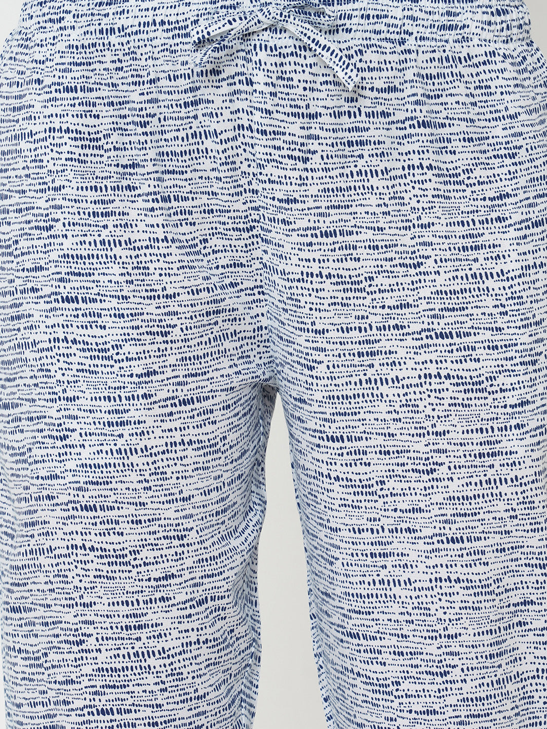 Women's Printed, Blue, Viscose, Regular Fit, Elasticated, Waistband, Pyjama  With Side Pockets