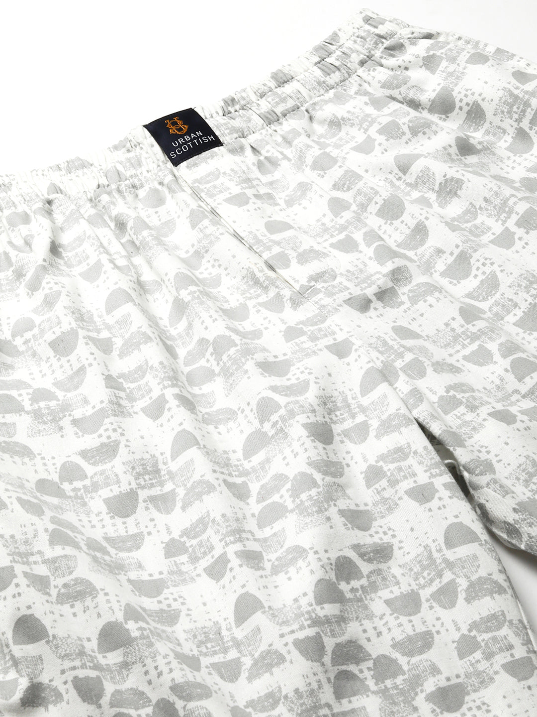 Men's Printed, White & Grey, Cotton, Regular Fit, Elasticated, Waistband, Pyjama  With Side Pockets