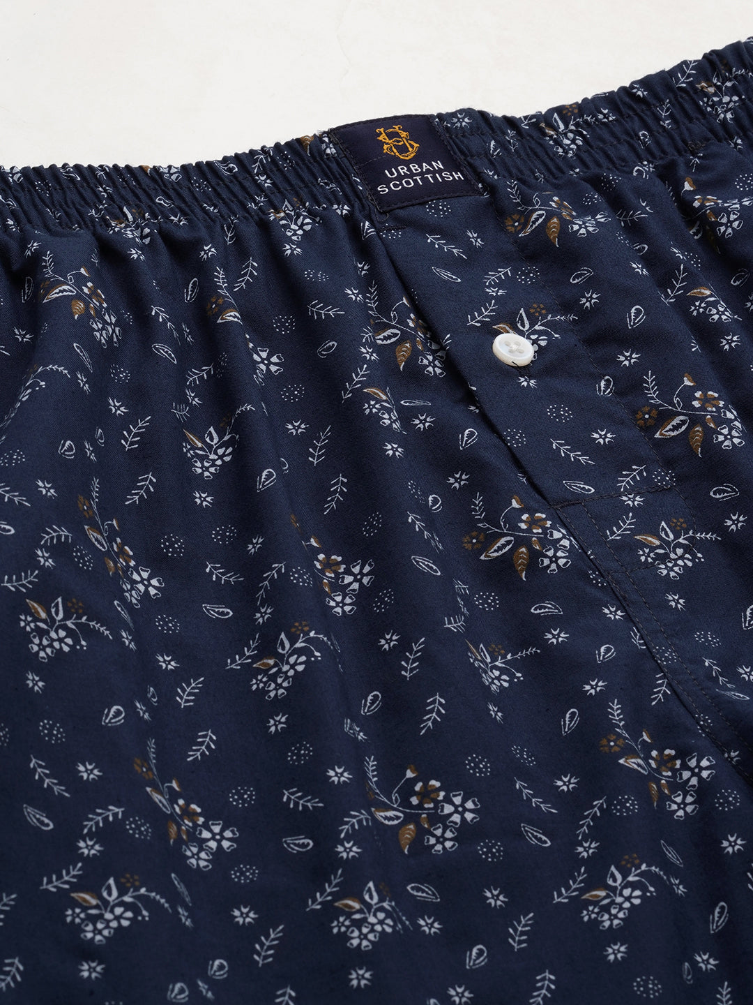 Men's Navy, 100% Cotton, Printed, Regular Fit, Inner Elastic, Mid-Rise, Boxers