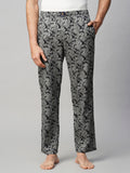 Men's Printed, Black, Cotton, Regular Fit, Elasticated, Waistband, Pyjama  With Side Pockets