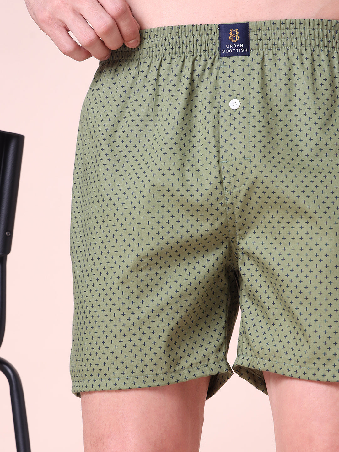 Green Men's Cotton Printed Boxer