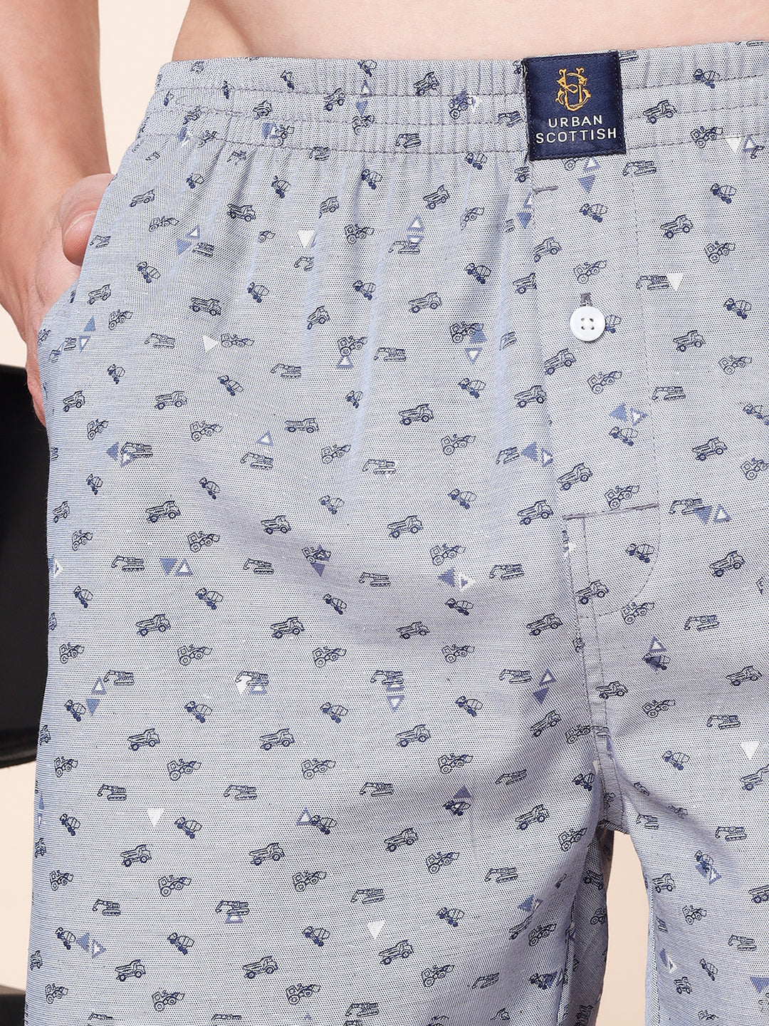 Men’s 100% Cotton Printed Boxers Shorts With Side Pockets (Pack of 2)