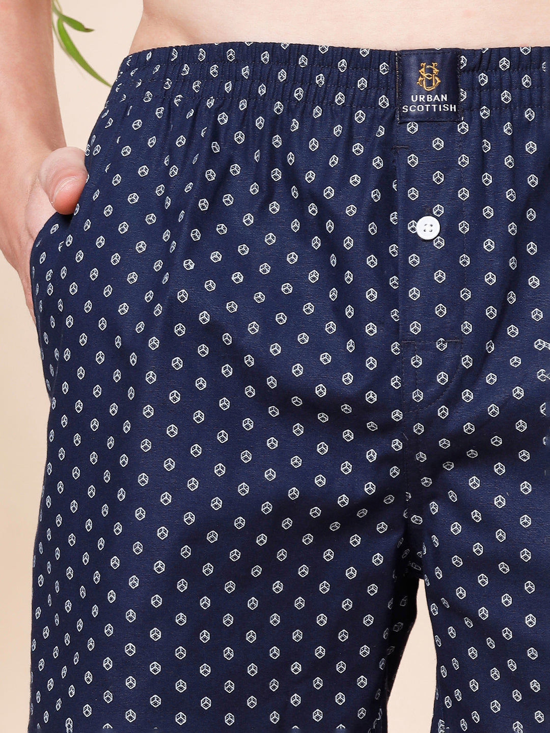 Men’s 100% Cotton Printed Boxers Shorts With Side Pockets (Pack of 2)