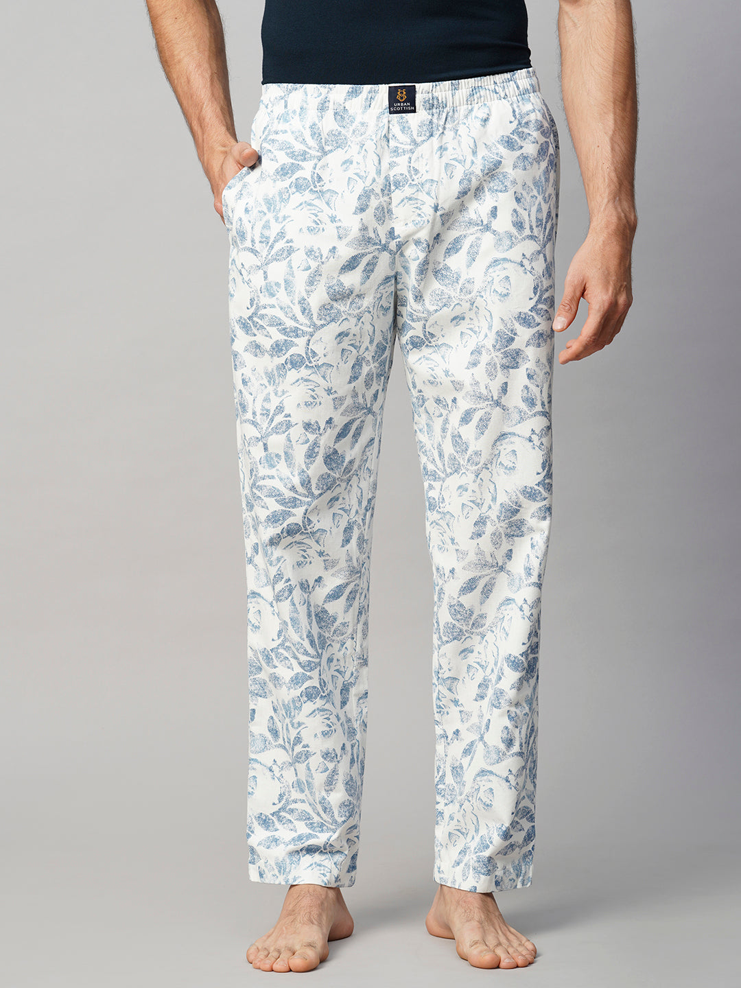 Men's Printed, Blue, Cotton, Regular Fit, Elasticated, Waistband, Pyjama  With Side Pockets