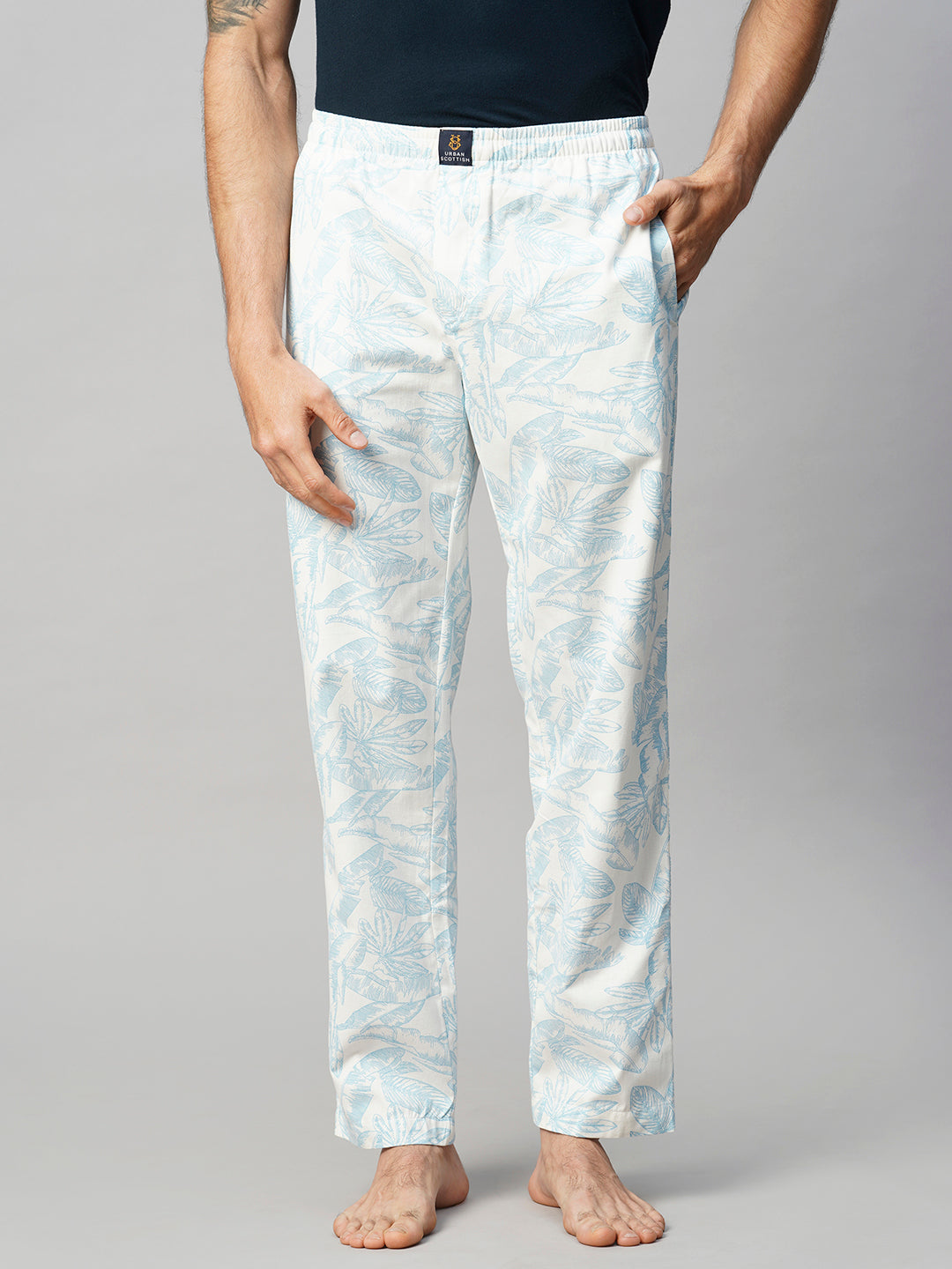 Men's Printed, Blue, Cotton, Regular Fit, Elasticated, Waistband, Pyjama  With Side Pockets