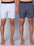 Men's Multicolor, 100% Cotton, Printed, Regular Fit, Outer Elastic, Mid-Rise, Boxers- Pack of 2