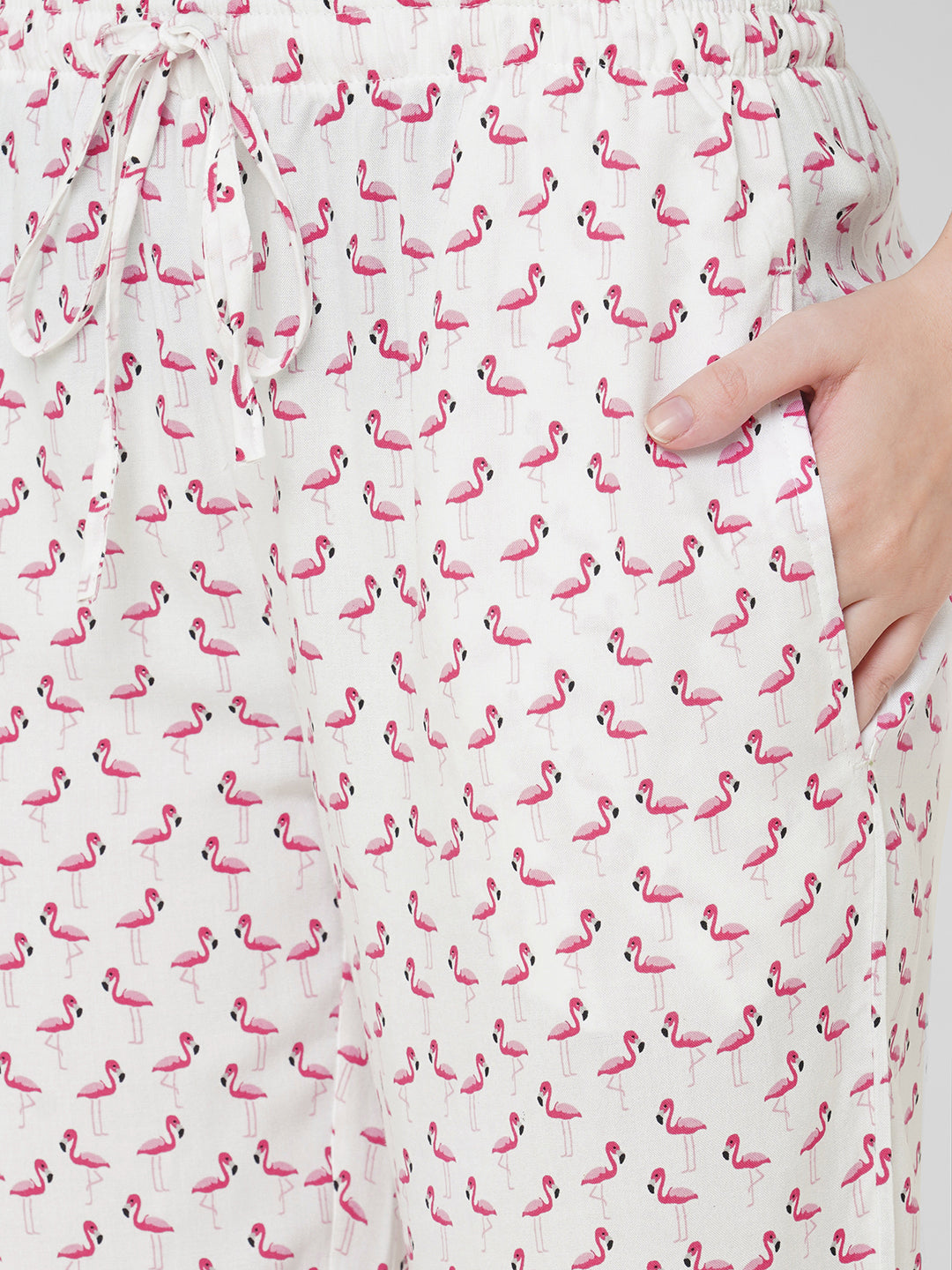 Women's Printed, Pink, Viscose, Regular Fit, Elasticated, Waistband, Pyjama  With Side Pockets