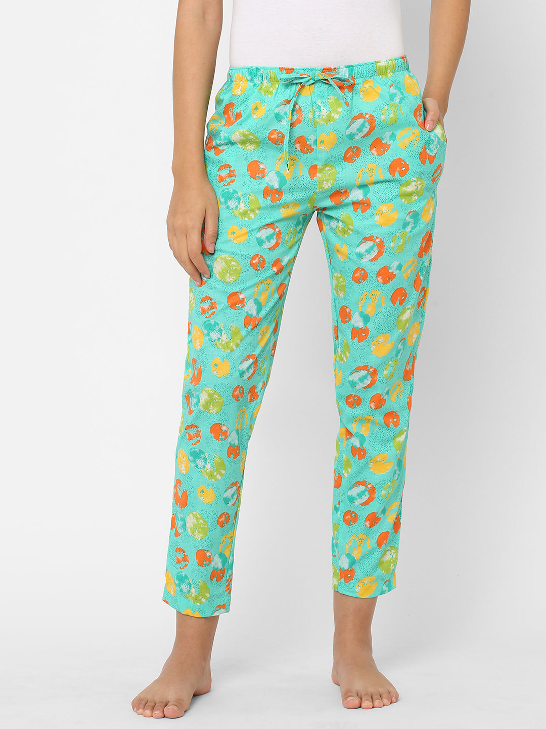 Women's Printed, Green, Cotton, Regular Fit, Elasticated, Waistband, Pyjama  With Side Pockets