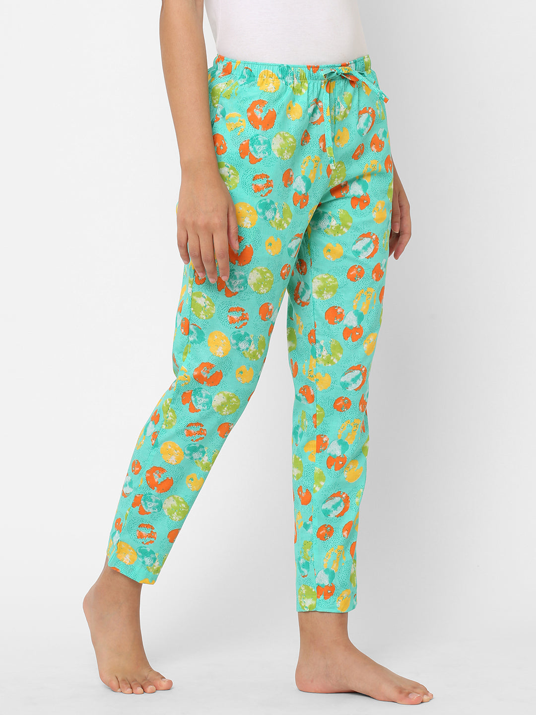 Women's Printed, Green, Cotton, Regular Fit, Elasticated, Waistband, Pyjama  With Side Pockets