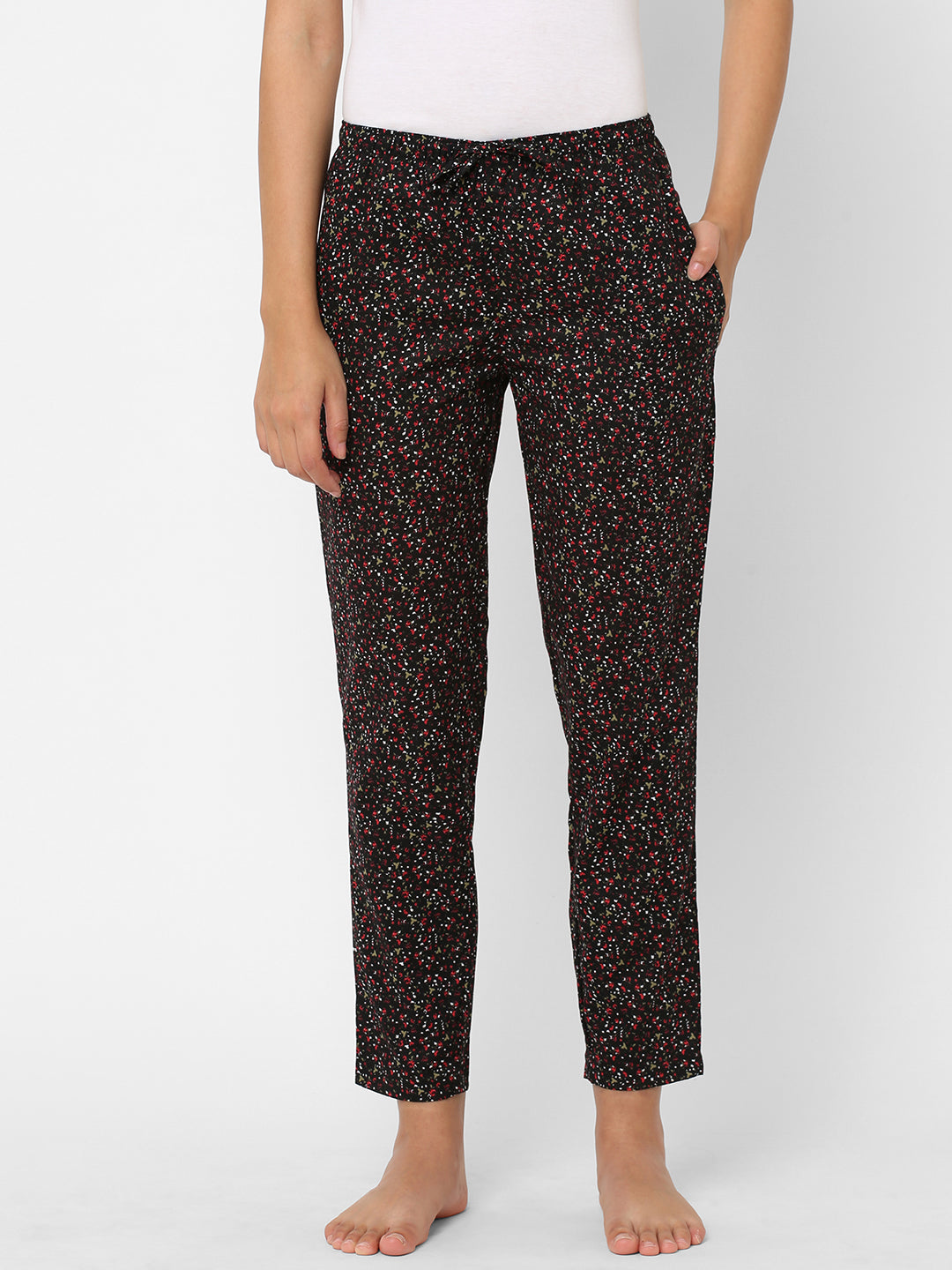 Women's Printed, Black, Cotton, Regular Fit, Elasticated, Waistband, Pyjama  With Side Pockets