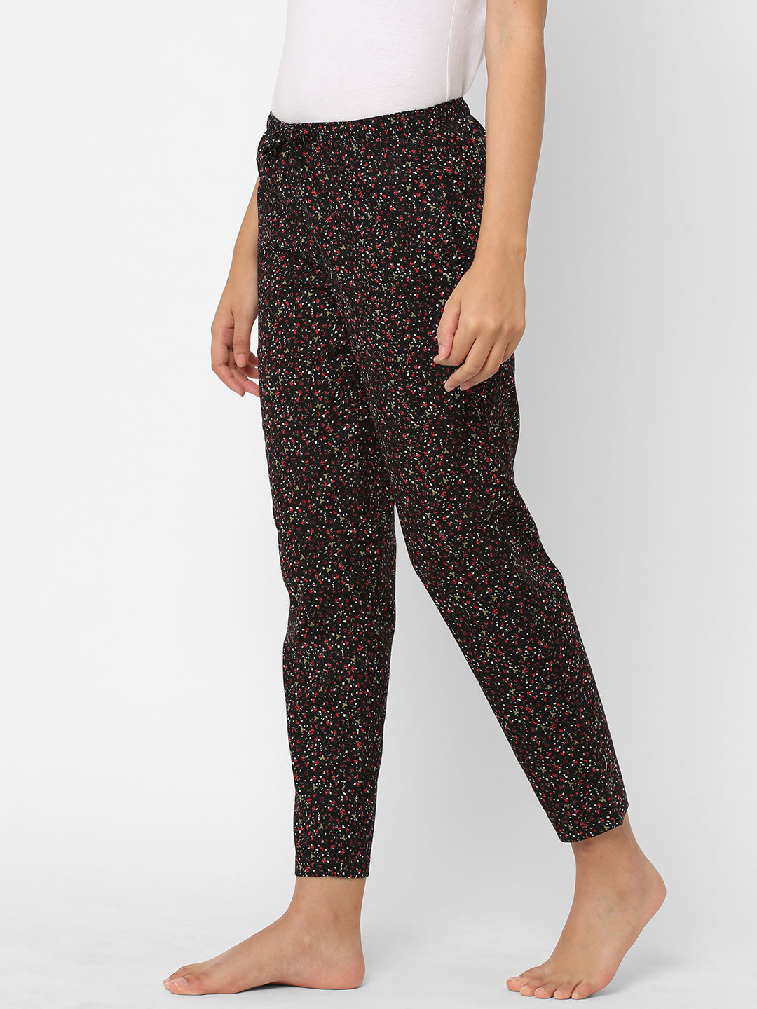 Women's Printed, Black, Cotton, Regular Fit, Elasticated, Waistband, Pyjama  With Side Pockets