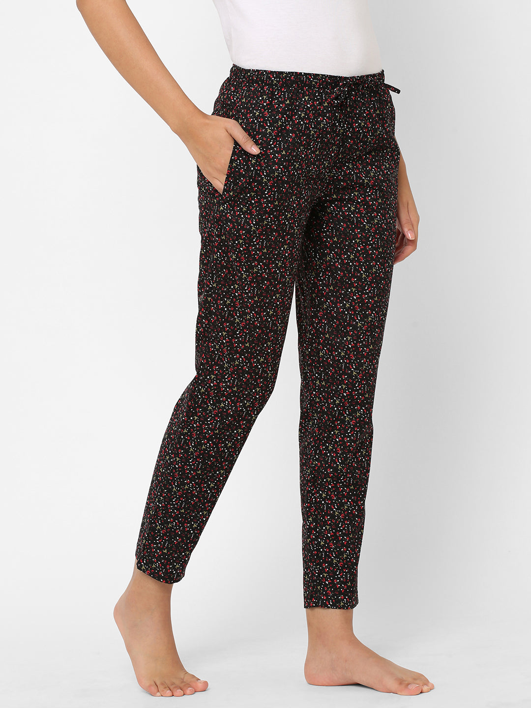 Women's Printed, Black, Cotton, Regular Fit, Elasticated, Waistband, Pyjama  With Side Pockets