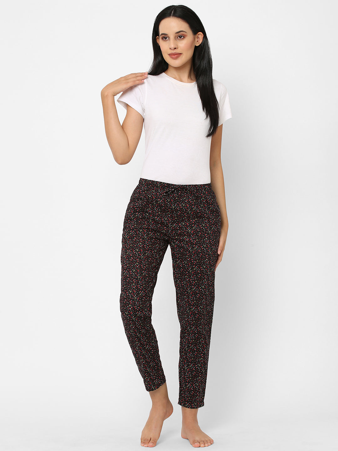 Women's Printed, Black, Cotton, Regular Fit, Elasticated, Waistband, Pyjama  With Side Pockets